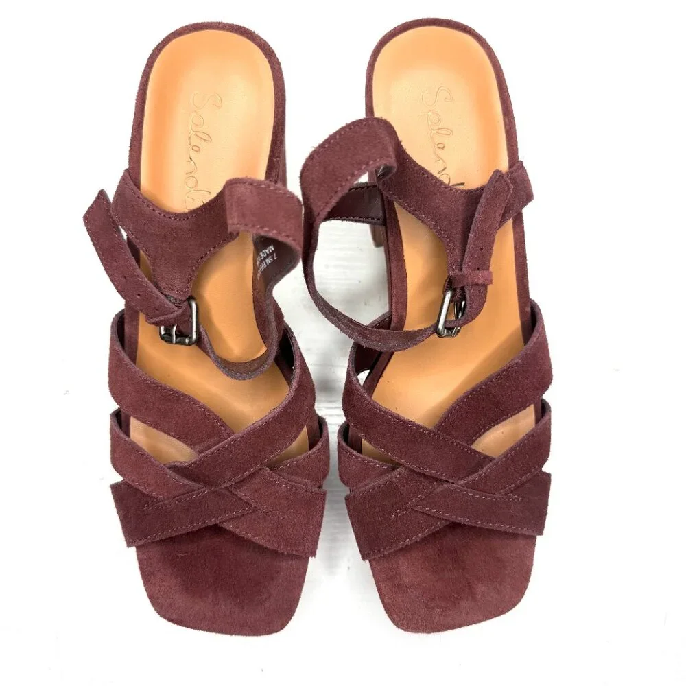 SPLENDID Piper Suede Leather Chunky Platform Ankle Strap Heel Sandals Womens 7.5